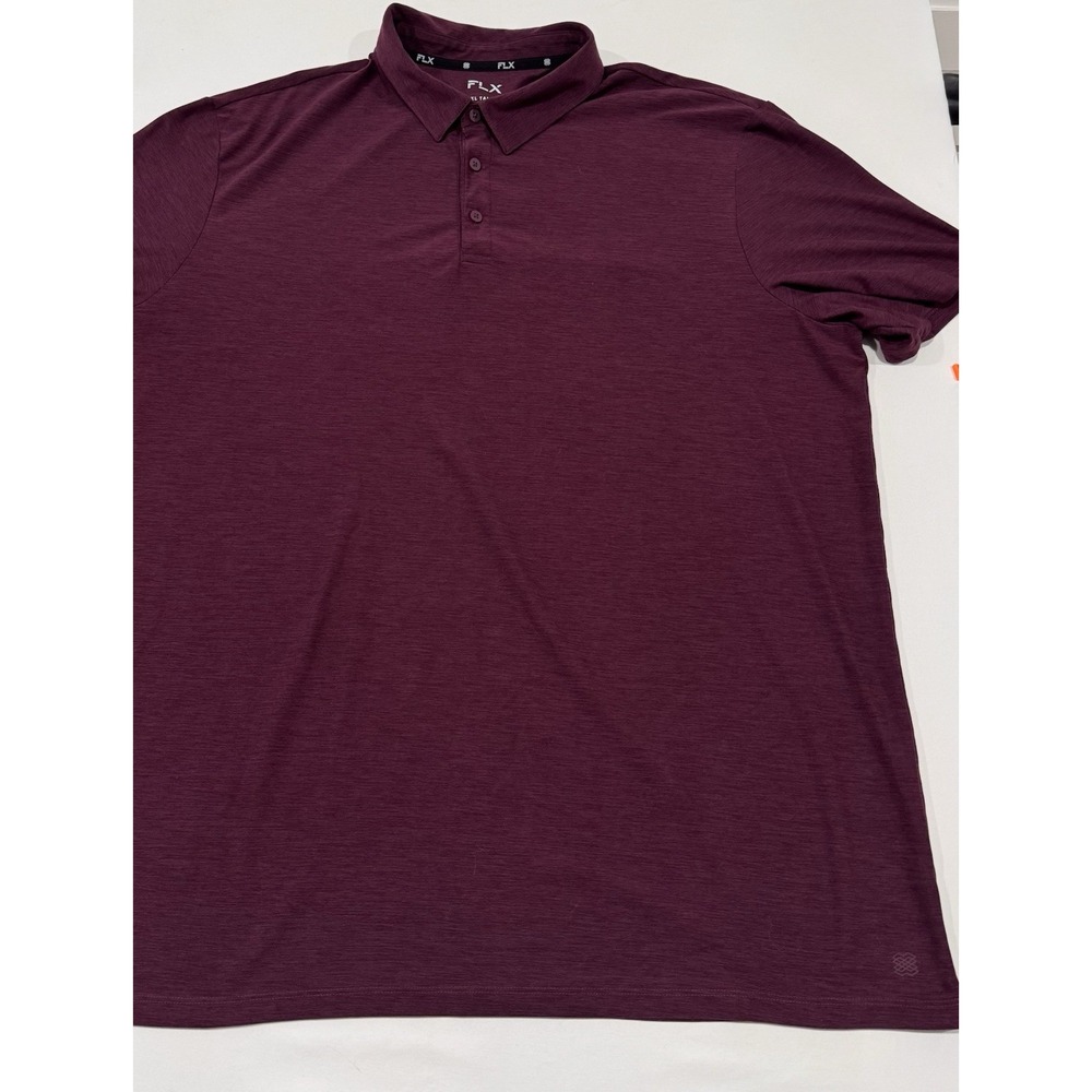 FLX Men's XXL Tall Heather Burgundy Performance Golf Polo Shirt Stretch Short